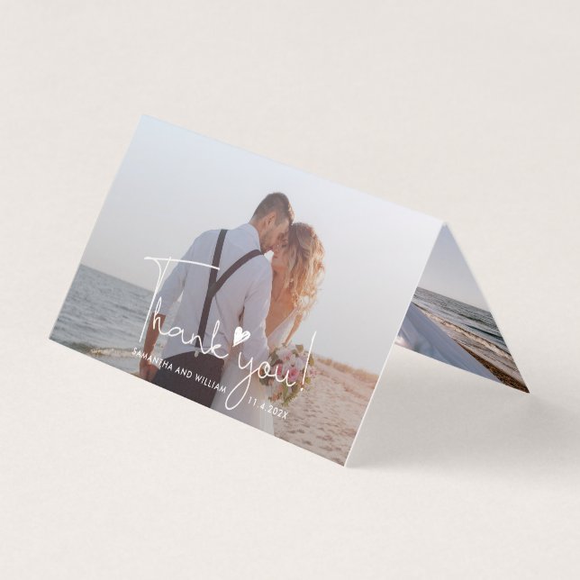 Elegant Wedding Day 2 Photos Thank You Card (Front)