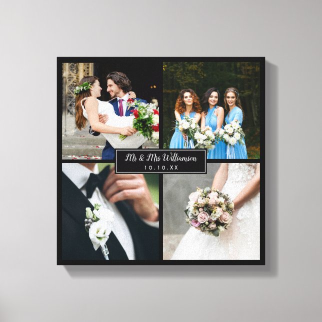 Elegant Wedding Day Photo Collage Canvas Print (Front)