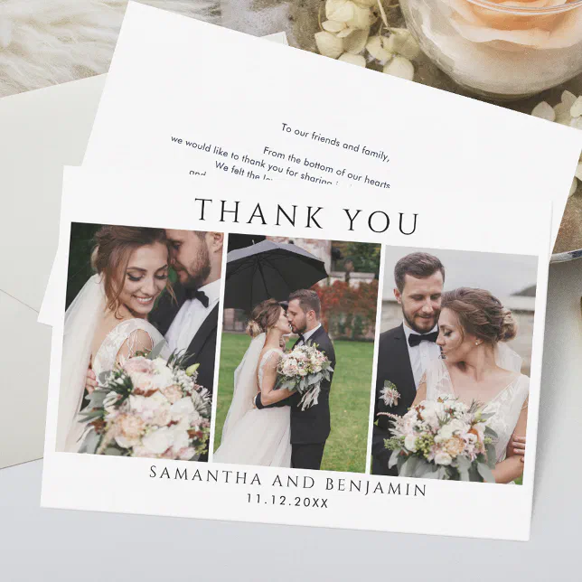 Elegant Wedding Day Photo Collage Thank You Note Card | Zazzle