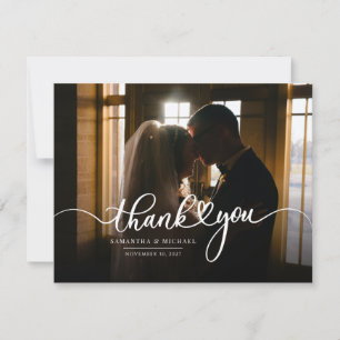 Elegant Wedding Day Photo Hand-Lettered Thank You Note Card
