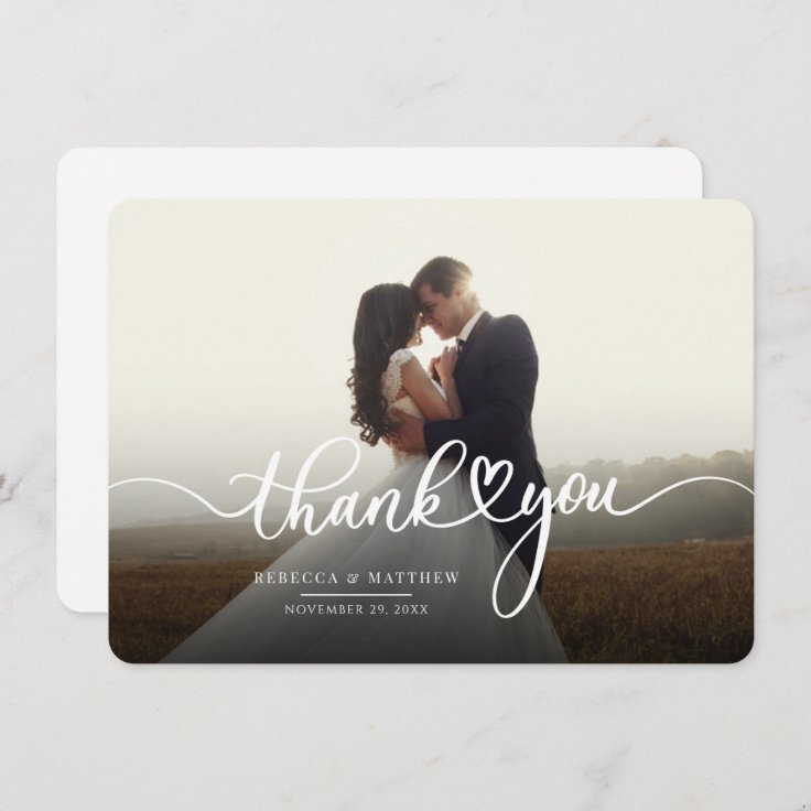 Elegant Wedding Day Photo Hand-Lettered Thank You Note Card | Zazzle