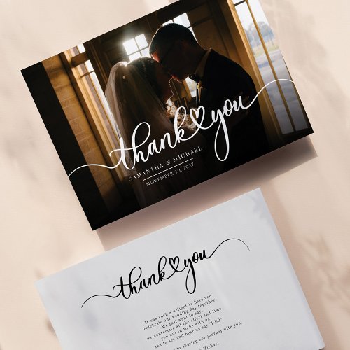 Elegant Wedding Day Photo Hand_Lettered Thank You Note Card