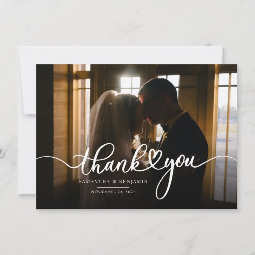 Elegant Wedding Day Photo Script Thank You Note Card