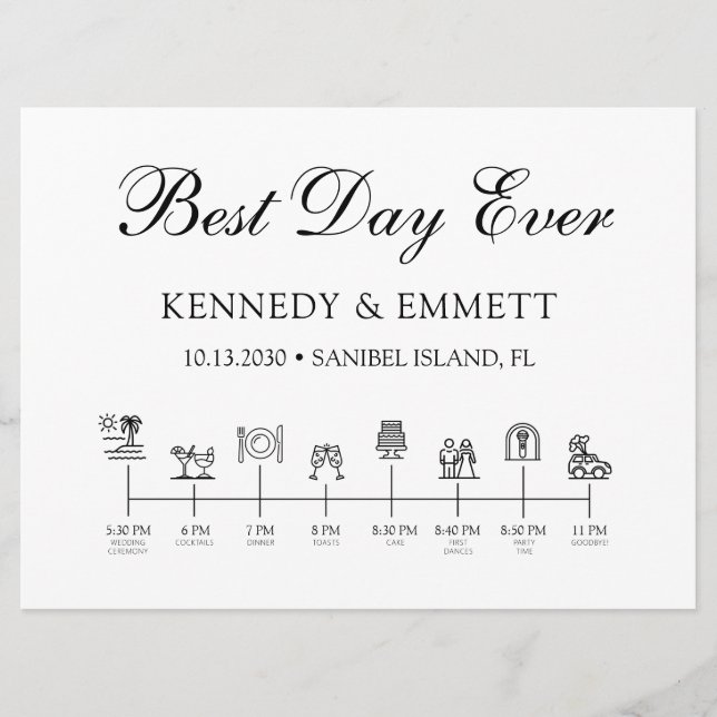 Elegant Wedding Day Timeline  Program (Front)