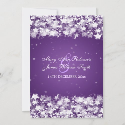 Elegant Wedding Dazzling Stars Purple Invitation