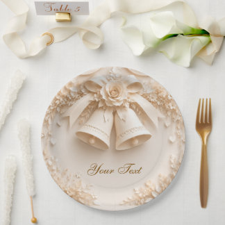Elegant wedding design with bells and roses paper plates