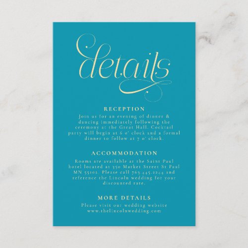 Elegant Wedding Details Aqua Blue Enclosure Card