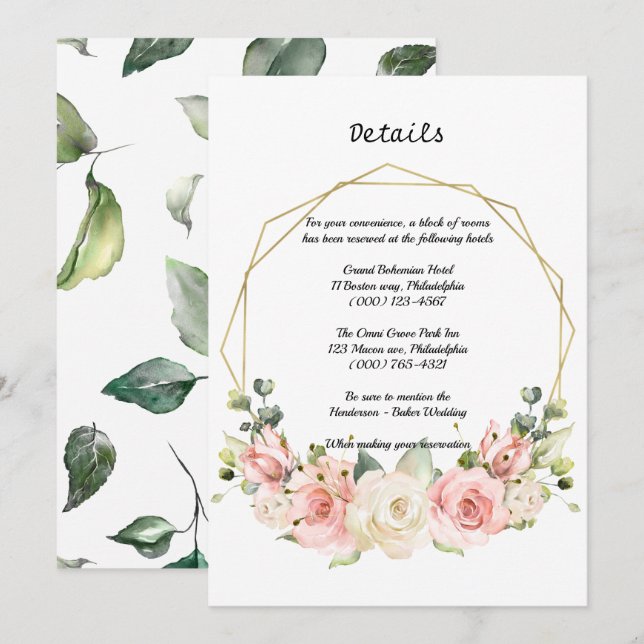 Elegant Wedding Details Card. Invitation (Front/Back)