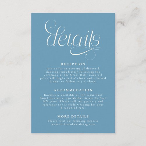 Elegant Wedding Details Denim Blue Enclosure Card