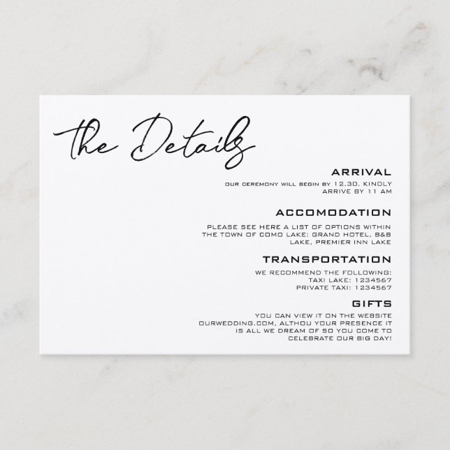 Elegant Wedding Details Enclosure Card (Front)