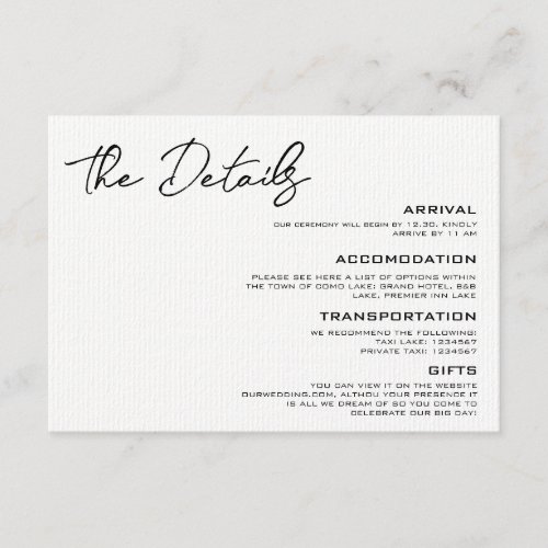 Elegant Wedding Details Enclosure Card