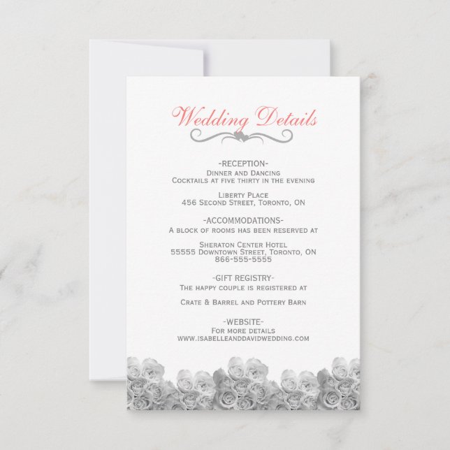 Elegant WEDDING DETAILS ENCLOSURE CARD with Roses (Front)