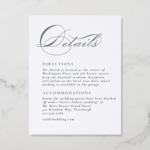 Elegant wedding details formal letterpress enclosure card