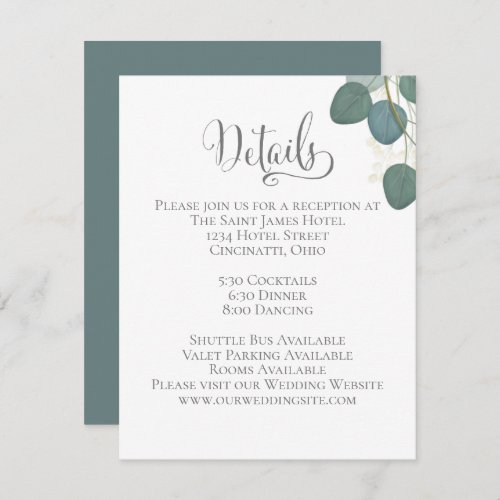 Elegant Wedding Details Green Eucalyptus Leaves Enclosure Card