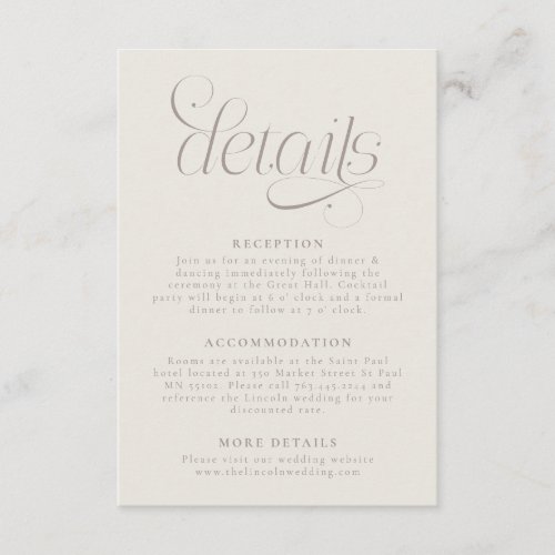 Elegant Wedding Details Greige Enclosure Card