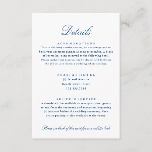 Elegant Wedding Details Hotel Info Enclosure Card
