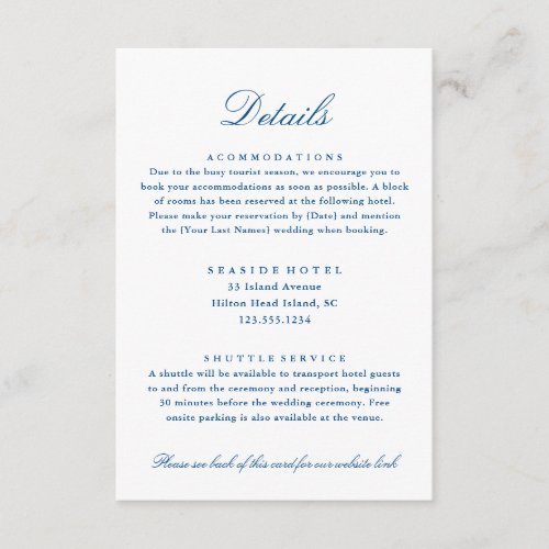 Elegant Wedding Details Hotel Info Hilton Head Enclosure Card