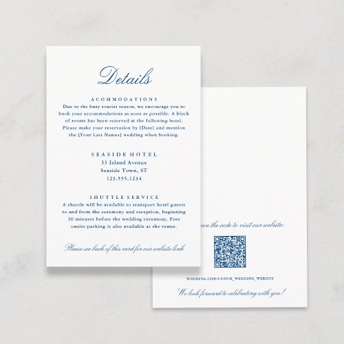 Elegant Wedding Details Hotel Info QR code Enclosure Card