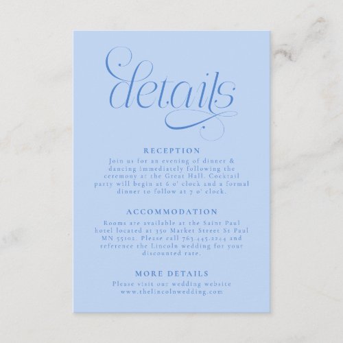 Elegant Wedding Details Icy Blue Enclosure Card