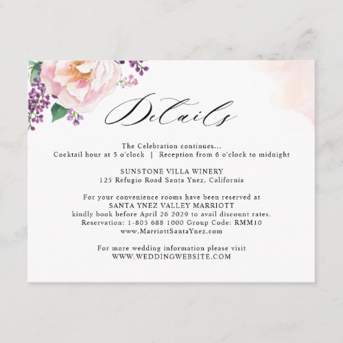 Elegant Wedding Details Joyful Pastel Floral Enclo Enclosure Card