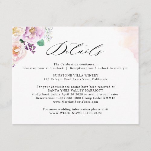 Elegant Wedding Details Joyful Pastel Floral Enclosure Card