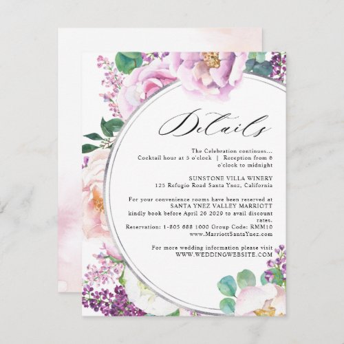 Elegant Wedding Details Pastel Floral Enclosure Card