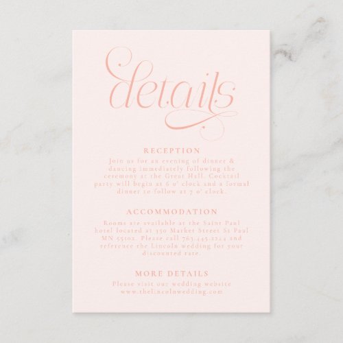 Elegant Wedding Details Peach Enclosure Card