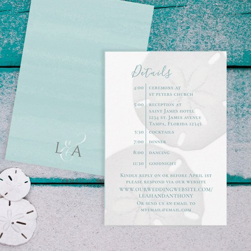 Elegant Wedding Details Timeline Beach Sand Dollar Enclosure Card