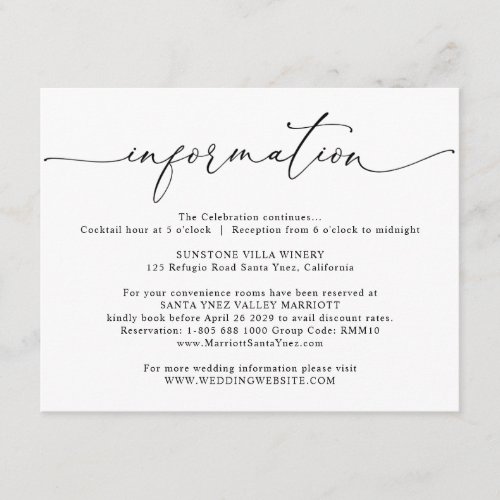 Elegant Wedding Details Wedding Information  Enclosure Card