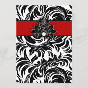 Elegant Wedding Diamond Emblem Red Black White Invitation
