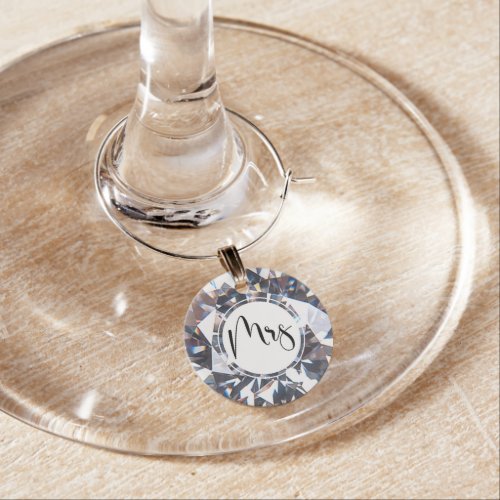 Elegant Wedding Diamond Script MRS Wine Charm