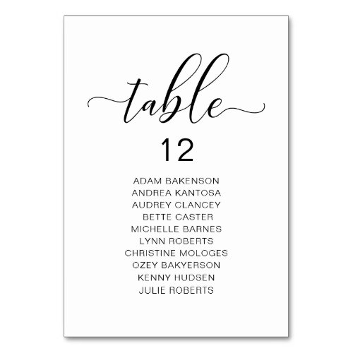 Elegant Wedding Dinner Guests Seating Chart Table Number