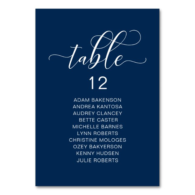 Elegant Wedding Dinner, Guests Seating Chart Table Number (Front)