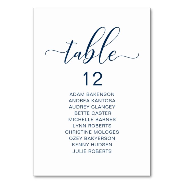 Elegant Wedding Dinner, Guests Seating Chart Table Table Number (Front)