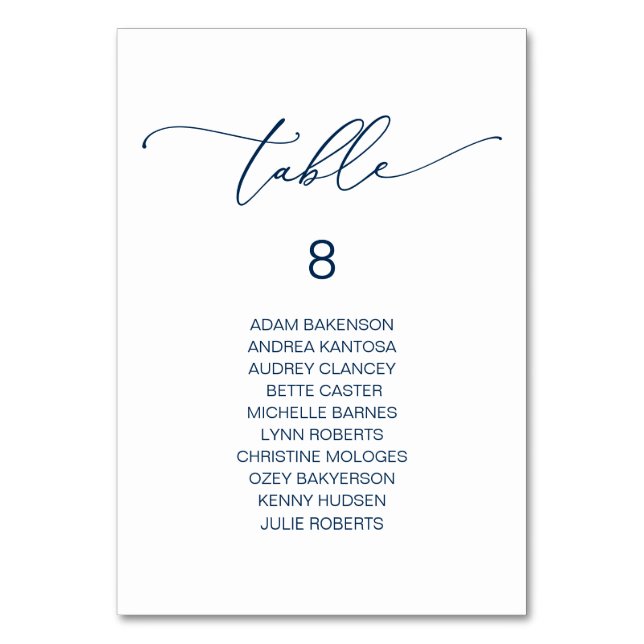 Elegant Wedding Dinner, Guests Seating Chart Table Table Number (Front)