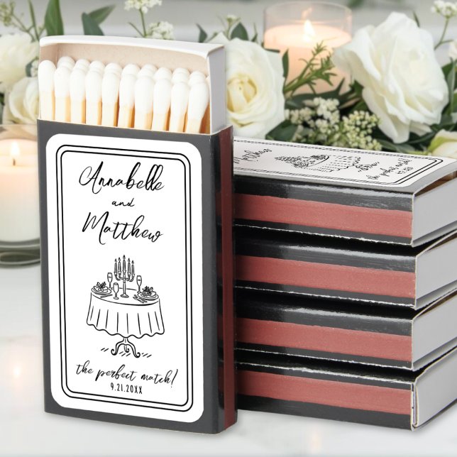 Elegant Wedding Dinner Matchboxes (Whimsical Dinner Hand Lettered Wedding Matchboxes)