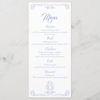 Elegant Wedding Dinner Menu – Blue Rose Filigree