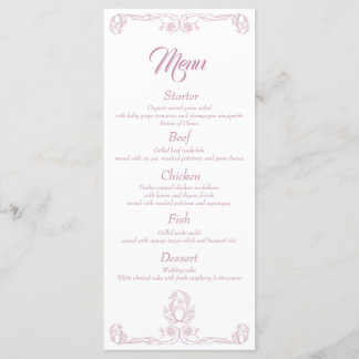 Elegant Wedding Dinner Menu – Pink Rose Filigree
