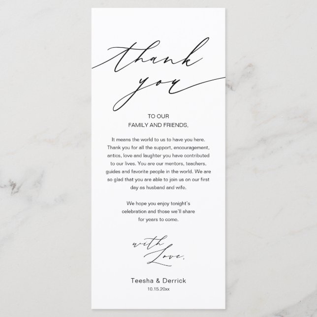 Elegant Wedding Dinner Place Setting Card (Front)
