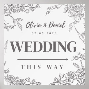Elegant Wedding Direction Sign – Floral & Hummingb Holder