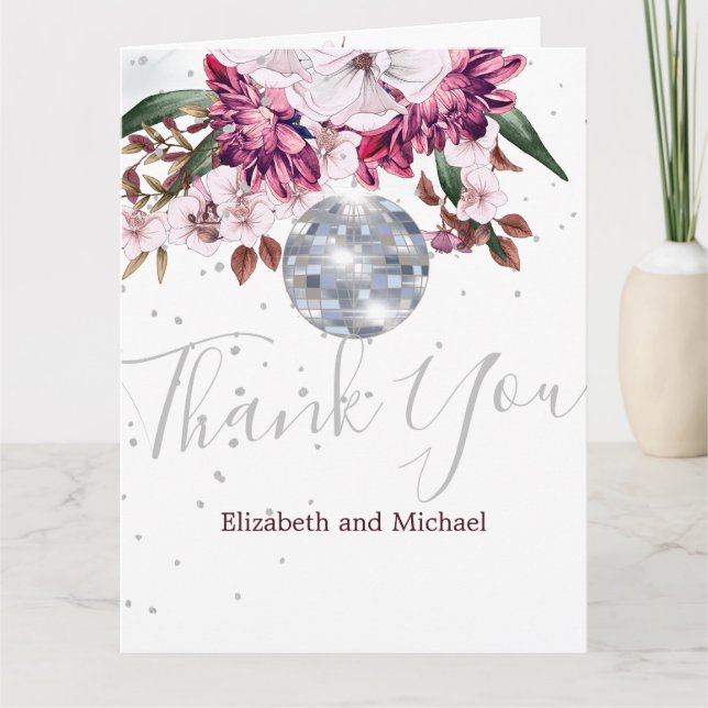 Elegant Wedding Disco Silver Thank You  Card (Front)