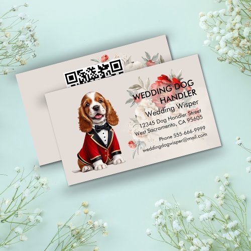 Elegant Wedding Dog Handler With QR code Business Card