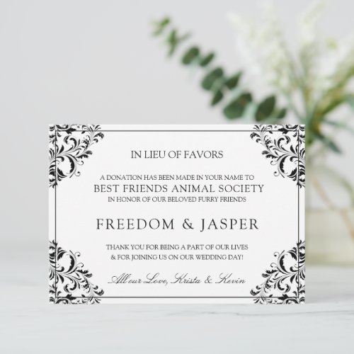 Elegant Wedding Donation Cards  Black