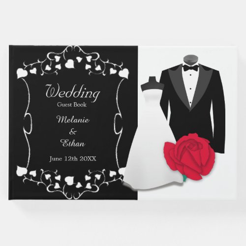 Elegant Wedding Dress and Tuxedo Wedding Guest Book