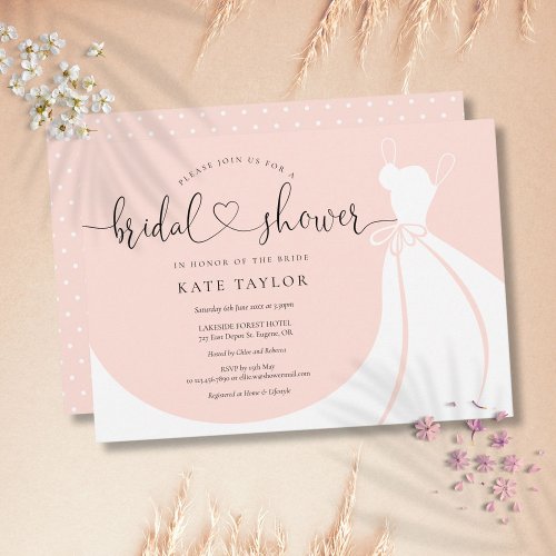 Elegant Wedding Dress Blush Pink Bridal Shower Invitation
