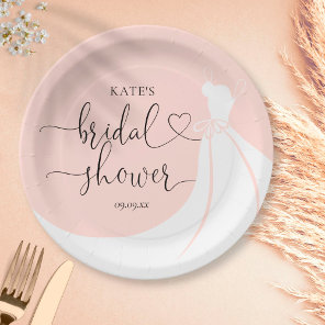 Elegant Wedding Dress Blush Pink Bridal Shower Paper Plates