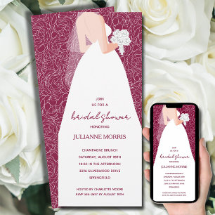 Elegant Wedding Dress Bridal Shower Cranberry Invitation
