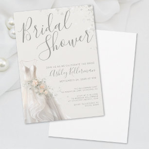 Elegant Wedding Dress Bridal Shower Invitation