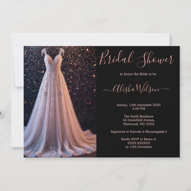 Elegant Wedding Dress Bridal Shower Invitation (Front)