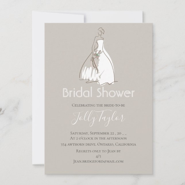 Elegant  Wedding Dress Bridal Shower Invitation (Front)